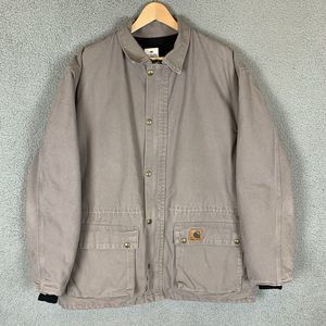 Carhartt Jacket Mens L Grey Fleece Lined Full Zip Chore Coat Barn C44CMT